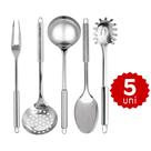Jogo de Utensílios Inox Concha Colher Escumadeira Garfo Trinchante Pegador de Macarrão