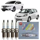 Jogo de Velas de Ignição Honda City Fit 1.4 1.5 16v Flex 2009 a 2014 NGK