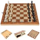 Jogo de Xadrez 3 em 1 Dama Gamão Tabuleiro de Madeira Dobrável Magnético