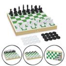 Jogo de Xadrez e Damas Escolar Pedagógico Caixa de Madeira