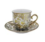 Jogo de Xicara Café Porcelana Off White Ouro Prensado