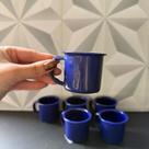 Jogo de xícara de alumínio azul com seis peças para café com alça esmaltada kit conjunto xícaras para cafe chá caneca
