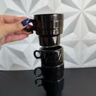 Jogo de xícara de café porcelana empilhável verde preta com 4 peças para cozinha cantinho do cafe kit conjunto xícaras -