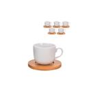 Jogo De Xicara De Porcelana Com Pires De Bambu Cafe 100ml