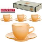 Jogo De Xicara Vidro Com Borda Dourada + Pires Para Café Linha Cristal Menfis Hauskraft Premium 8 Pecas 85ml