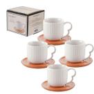 Jogo De Xícaras Café Chá Luxo 90ml Com Pires De Bambu 8pçs Mesa Posta Cerâmica Premium Jogo De Xícaras Café Chá Luxo 90ml Com Pires De Bambu 8pçs Mesa Posta Cerâmica Premium