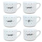 Jogo de Xícaras de Café e Chá 200ml Semi-Empilháveis em Porcelana Branca Decorada Jogo de Xícaras de Café e Chá 200ml Semi-Empilháveis em Porcelana Branca Decorada