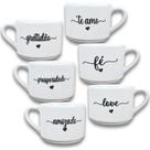 Jogo de Xícaras de Café e Chá 200ml Semi-Empilháveis em Porcelana Branca Decorada