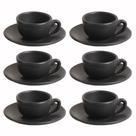 Jogo de Xícaras De Café em Cerâmica Preto Matte Fosco Com Pires 70ml 6 un