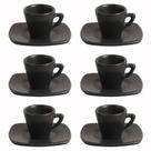 Jogo de Xícaras De Café em Cerâmica Preto Matte Fosco Premium 60ml Com Pires