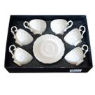 Jogo de Xícaras de Café em Porcelana Branca 90ml com Relevo 6 Xícaras e 6 Pires