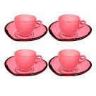 Jogo de Xícaras de Café Rosa 85ml com Pires 8 Peças Elegantes para Mesa Posta