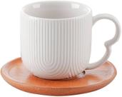 Jogo De Xícaras De Cerâmica Para Café Oasis Com Pires De Bambu 90 Ml 12 Peças