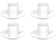 Jogo De Xícaras E Pires 90ml de Porcelana Branca Com Borda Dourada 12 Peças Chá Café Fio Filete Ouro