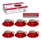 Jogo De Xícaras Para Chá Café Grande 160 Ml 12 Peças Fina Porcelana Hauskraft Cor Vermelho