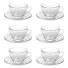 Jogo de Xícaras Para Chá Com 12 Peças de Vidro Transparente Kit Canecas de Café 230ml Conjunto de 6 Xícaras e 6 Pires de Vidro Design Elegante Ingá