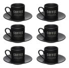 Jogo de Xícaras Porcelana 80ml para Café com Pires Manhattan Hauskraft Preta 6 Peças