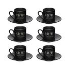Jogo de Xícaras Porcelana 80ml para Café com Pires Manhattan Hauskraft Preta 6 Peças