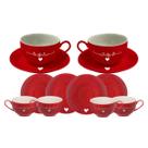 Jogo de Xícaras Porcelana Chá 6 Xícaras e 6 Pires Hauskraft 160ml Lamour Vermelho