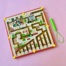 Jogo educativo labirinto magnético de madeira com bolinhas coloridas infantil