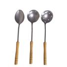 Jogo Escumadeira Concha Colher Alumínio Cabo Madeira 45cm 3pçs