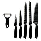 Jogo Facas 6 Peças Aço Inox Descascador Preto Jogo Facas 6 Peças Aço Inox Descascador Preto