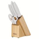 Jogo Facas Cozinha Cepo Cabo Branco 6pçs Plenus Tramontina