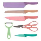 Jogo Facas Lâminas Aço Inox Utensílios Cozinha 6 Pçs Moderno