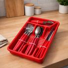 Jogo Faqueiro Inox 25 Peças com Gaveteiro Vermelho Organizador de Talheres