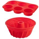 Jogo Forma Cupcake Silicone + Forma Espiral Sortida Pudim