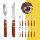 Jogo Garfo e Faca Aço Inox Cabo Madeira Wood Kit 12 Peças