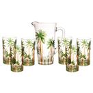 Jogo Jarra 1,2L e 6 Copos 360ml Decorados Palm Cristal Wolff Palmeira