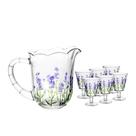 Jogo Jarra 1,5 L + 6 Taças de Vidro Com Pintura Relevo Floral Lavanda Jogo Jarra 1,5 L + 6 Taças de Vidro Com Pintura Relevo Floral Lavanda