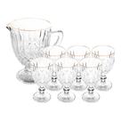 Jogo Jarra 1L Greek com 6 Taças de Vidro 345ml Fio de Ouro Borda Dourada Água Suco Wolff