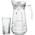 Jogo jarra 6 copos água suco tampa acrilico vidro 1,7l/270ml