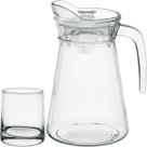 Jogo jarra 6 copos tampa acrilico água suco vidro 1,5l/270ml