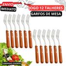 Jogo Kit 12 Garfos Cabo Madeira- Talheres em Aço INOX Alta Qualidade Para Alimentos Saladas Macarr