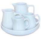 Jogo Kit 5 peças p/ Molhos e Caldas - Bandeja e jarras - Porcelana Branca