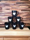 Jogo Kit 6 Canecas/ Xicaras Café Porcelana Coração Relevo preto