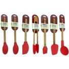Jogo Kit 7 Colheres De Silicone Cabo Madeira Utensílios Cozinha