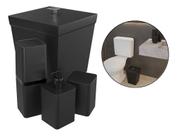 Jogo Kit Banheiro 4 Pçs Lixeira Porta Algodão Escovas Preto