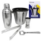 Jogo Kit Bar Em Inox Com Coqueteleira Balde De Gelo Abridor