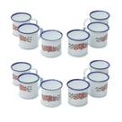 Jogo Kit Caneca Esmaltado Branca Estampada 100ml 12 Peças