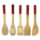 Jogo Kit Colheres De Madeira Bambu Cozinha 5 Peças Vermelho