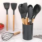 Jogo Kit Com 12 Peças Utensílios De Cozinha Colheres Espatulas Pegador Silicone Copo Suporte