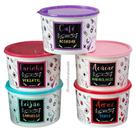 Jogo Kit Conjunto Potes para Mantimentos 5 peças 2 litros Plástico Redondo Com Tampa Personalizado Topw