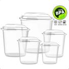 Jogo Kit de 5 Potes Quadrado Transparente Arroz, Feijão, Açúcar, Café e Farinha - UninJet