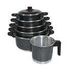 Jogo Kit de Panela Caçarola + Caneco Leiteira 6 Peças Grande Cor:Preto Craqueado
