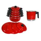 Jogo Kit de Panela Caçarola + Caneco Leiteira 6 Peças Grande Cor:Vermelho Jogo Kit de Panela Caçarola + Caneco Leiteira 6 Peças Grande Cor:Vermelho