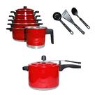 Jogo Kit de Panela+ Caneco+ Panela de Pressão+ Brinde 10 Pçs Cor:Vermelho